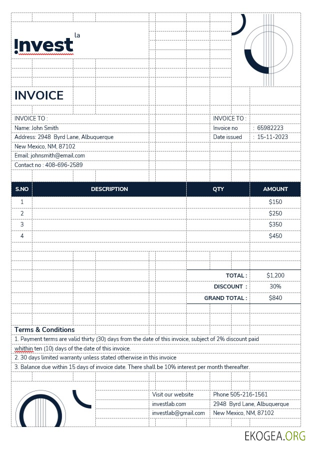 Modèle de facture de conseiller financier